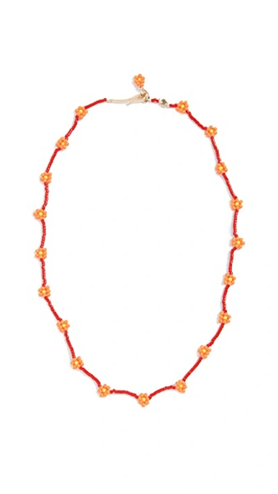 Shop Roxanne Assoulin Daisy Red Beaded Necklace In Red/orange