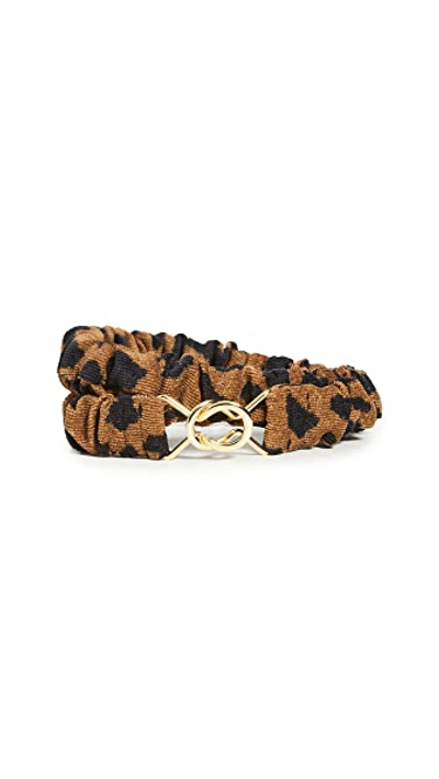 Shop Lele Sadoughi Corduroy Ruched Belt In Leopard Corduroy