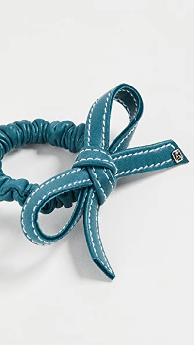Shop Alexandre De Paris Leather Elastic Bow Hair Tie In Blue