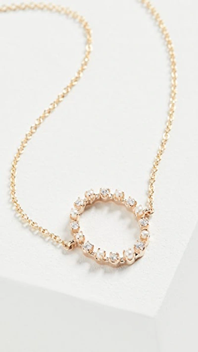 Shop Marlo Laz 14k Full Circle Necklace In Yellow Gold/diamond/pearl