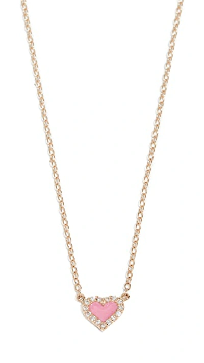 Shop Alison Lou 14k Diamond Heart Necklace In Bright Pink