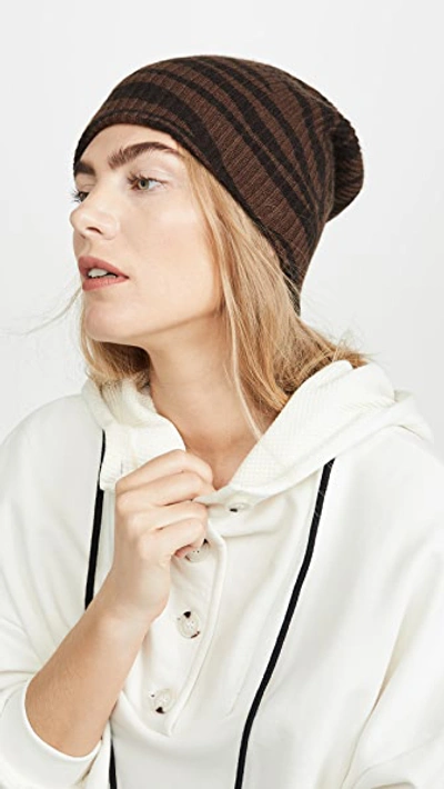 Shop White + Warren Zebra Cashmere Beanie In Chestnut Heather/black