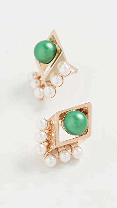 Shop Anton Heunis Small Rhombus Earrings In Cream/green