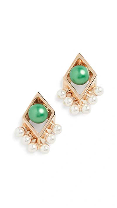 Shop Anton Heunis Small Rhombus Earrings In Cream/green