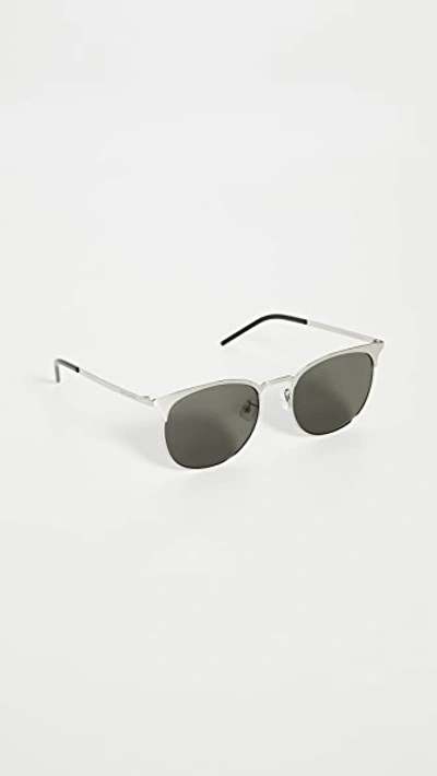 Shop Saint Laurent Sl350 Slim Sunglasses In Silver/silver/grey