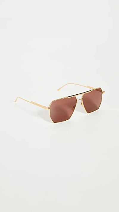 Bottega Veneta Geometric Navigator Sunglasses In Gold Brown Modesens