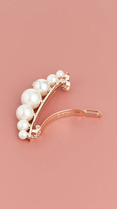 Shop Tory Burch Logo Glass Pearl Hair Clip In Tory Gold/pearl