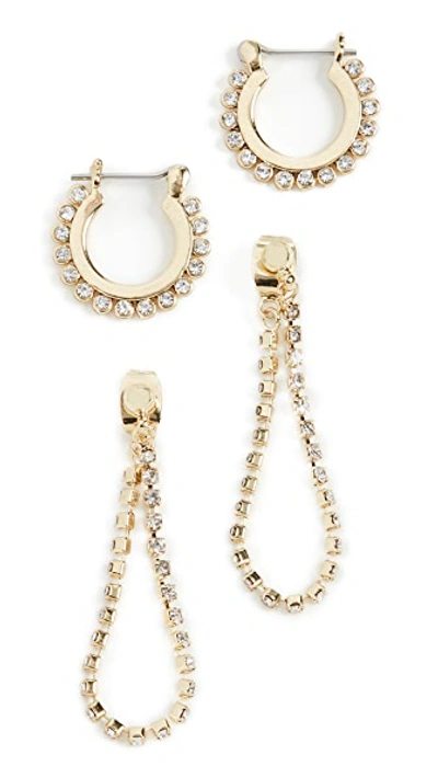 Shop Luv Aj The Diamonte Hoops + Chain Stud Set In Gold