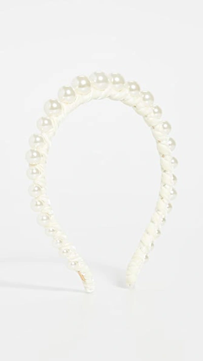 Shop Lele Sadoughi Graduated Imitation Pearl Strand Headband In Ivory