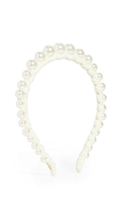 Shop Lele Sadoughi Graduated Imitation Pearl Strand Headband In Ivory