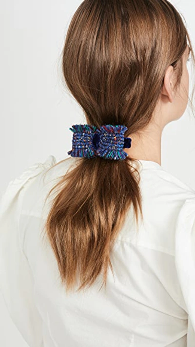 Shop Alexandre De Paris Tweed Bow Barrette In Blue Multi
