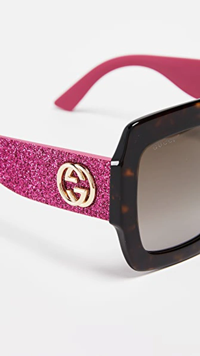 Shop Gucci Pop Glitter Iconic Oversized Square Sunglasses In Dark Havana Glitter Pink/brown