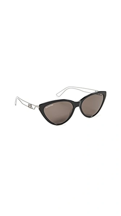 Shop Balenciaga Inception Cat Eye Sunglasses In Black/grey/grey