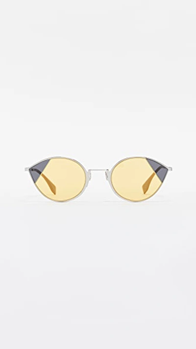 Shop Fendi Narrow Color Block Cat Eye Sunglasses In Silver/gold