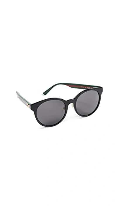 Shop Gucci Acetate Round Sunglasses In Black/green/red