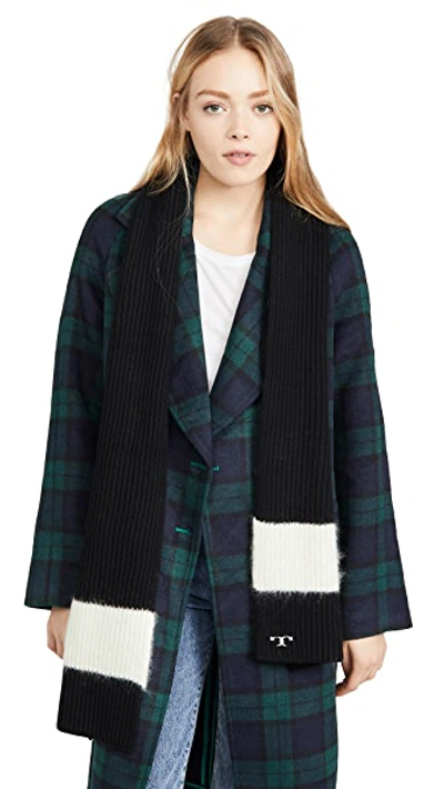 Shop Tory Burch Striped Ski Scarf In Black/white