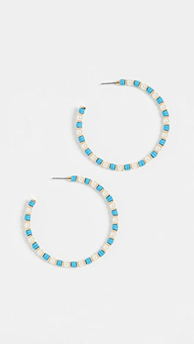 Shop Roxanne Assoulin Little Darling Hoop Earrings In Turquoise/white