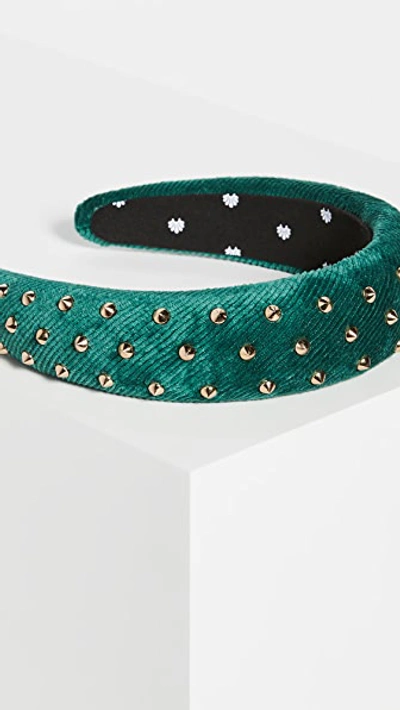 Shop Lele Sadoughi Studded Padded Headband In Metallic Emerald