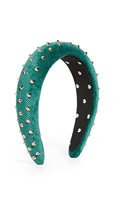 Shop Lele Sadoughi Studded Padded Headband In Metallic Emerald