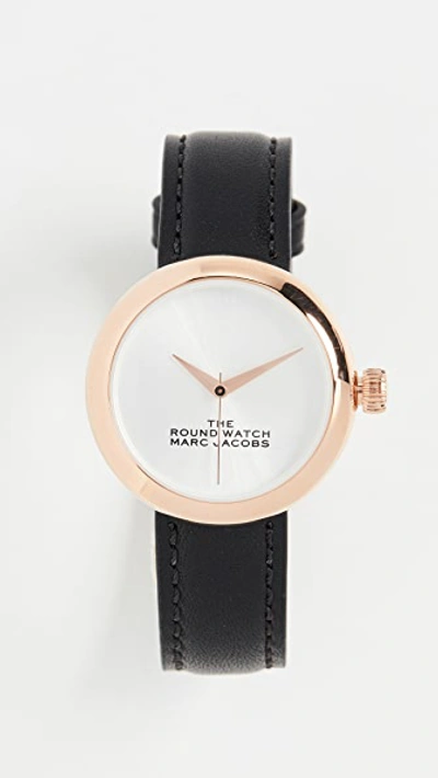 Shop The Marc Jacobs The Round Watch 32mm In Black/rose Gold