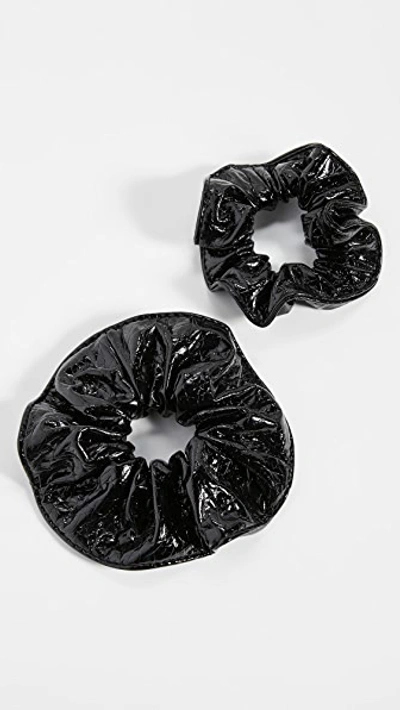 Shop Kitsch X Justine Marjan Patent Scrunchie Set In Black