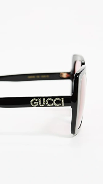 Shop Gucci Acetate Square Sunglasses In Black/pink