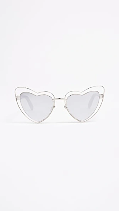 Shop Saint Laurent Lou Lou Hearts Sunglasses In Silver/silver White