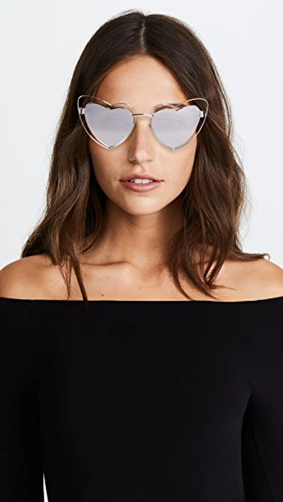 Shop Saint Laurent Lou Lou Hearts Sunglasses In Silver/silver White