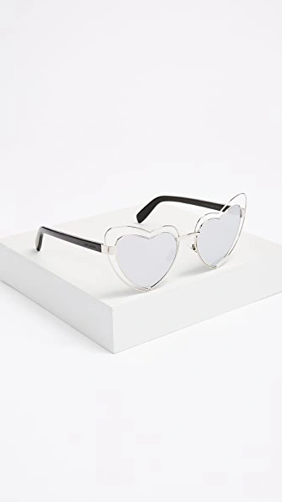 Shop Saint Laurent Lou Lou Hearts Sunglasses In Silver/silver White