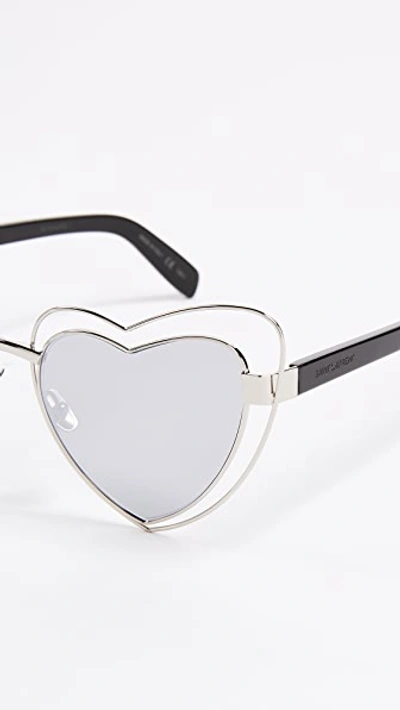 Shop Saint Laurent Lou Lou Hearts Sunglasses In Silver/silver White