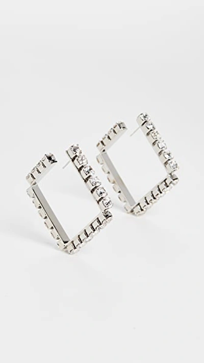 Shop Area Medium Classic Square Hoops In Silver Brass/white Crystal