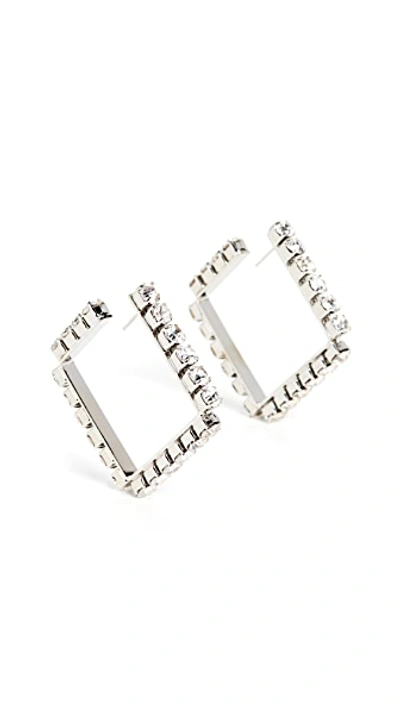 Shop Area Medium Classic Square Hoops In Silver Brass/white Crystal