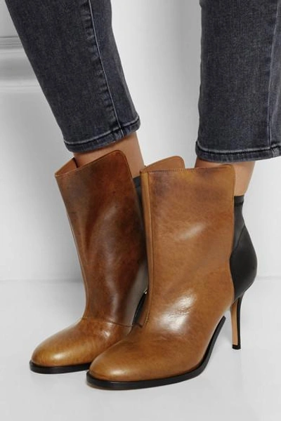 Shop Maison Margiela Two-tone Leather Ankle Boots In Brown