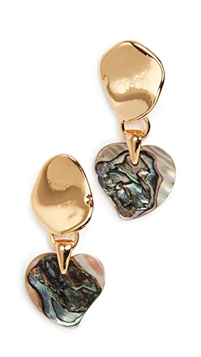 Shop Lizzie Fortunato Abalone Heart Earrings In Gold/multi