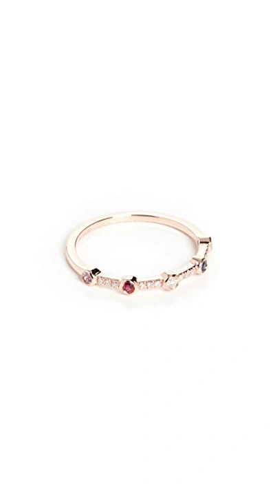 Shop Ef Collection 14k 5 Rainbow Bezel Stack Ring In Rose Gold