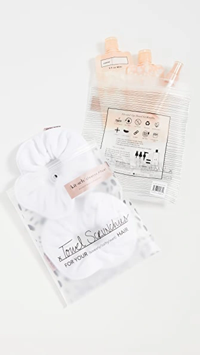 Shop Kitsch Travel Set Blush X White Towel Scrunchie In Blush/white