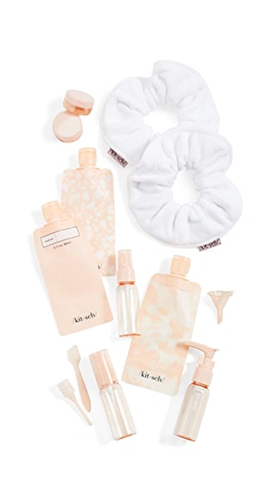 Shop Kitsch Travel Set Blush X White Towel Scrunchie In Blush/white