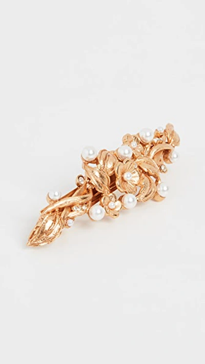 Shop Oscar De La Renta Painted Flower & Imitation Pearl Hair Clip In Gold