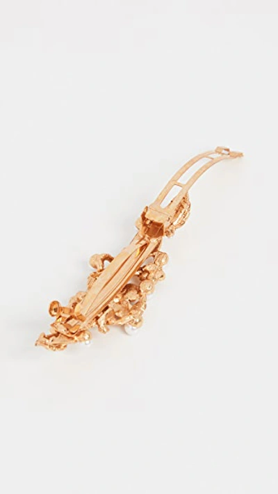 Shop Oscar De La Renta Painted Flower & Imitation Pearl Hair Clip In Gold