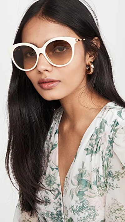 Shop Gucci Bamboo Round Sunglasses In Shiny Solid Ivory
