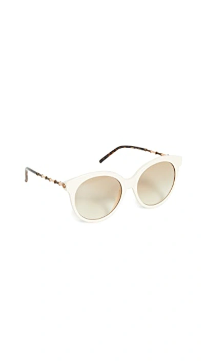 Shop Gucci Bamboo Round Sunglasses In Shiny Solid Ivory