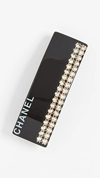 Pre-owned Chanel Crystal Acrylic Barrette In Black/crystal