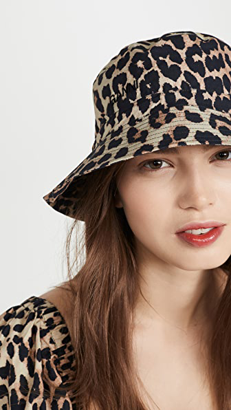 ganni leopard bucket hat