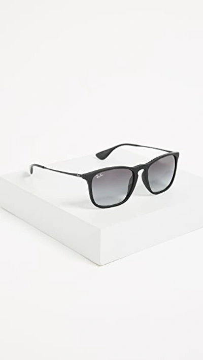 Shop Ray Ban Rb4187 Chris Square Sunglasses In Rubber Black/gradient Grey