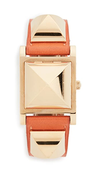 Pre-owned Hermes Orange/gold Medor Watch 23mm