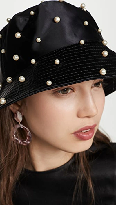 Shop Jennifer Behr Mallorie Pearled Bucket Hat In Black Pearl