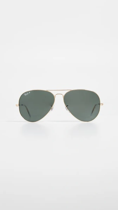 Shop Ray Ban Rb3025 Oversized Classic Aviator Polarized Sunglasses In Gold/green