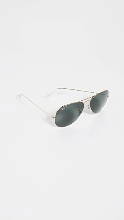 Shop Ray Ban Rb3025 Oversized Classic Aviator Polarized Sunglasses In Gold/green