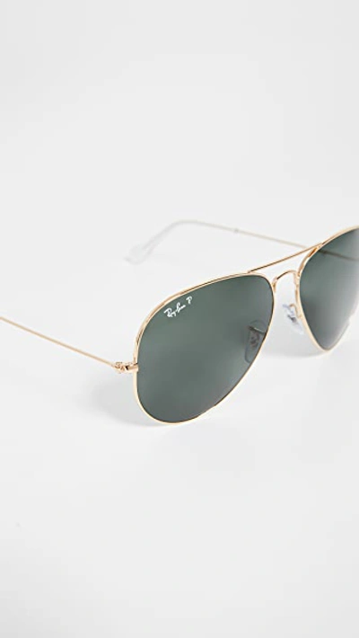 Shop Ray Ban Rb3025 Oversized Classic Aviator Polarized Sunglasses In Gold/green