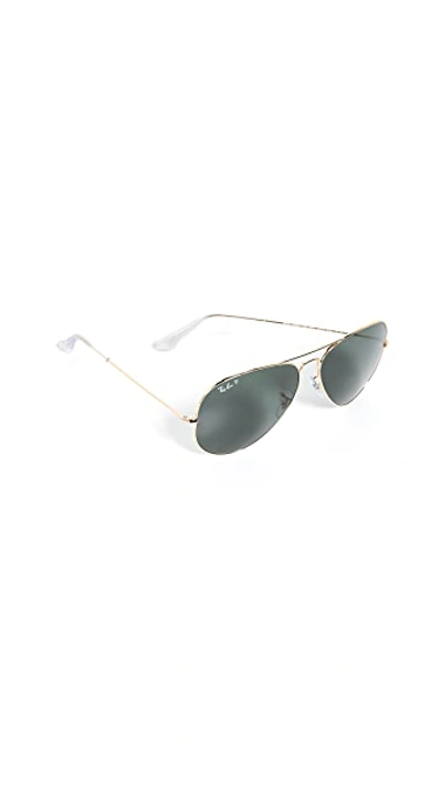 Shop Ray Ban Rb3025 Oversized Classic Aviator Polarized Sunglasses In Gold/green